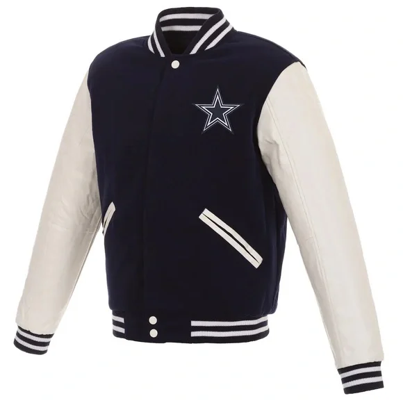 Dallas Cowboys JH Design Reversible Fleece Jacket with Faux Leather Sleeves Bomber & Varsity